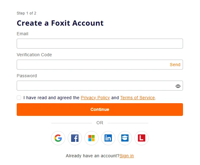 Create Your Foxit Account