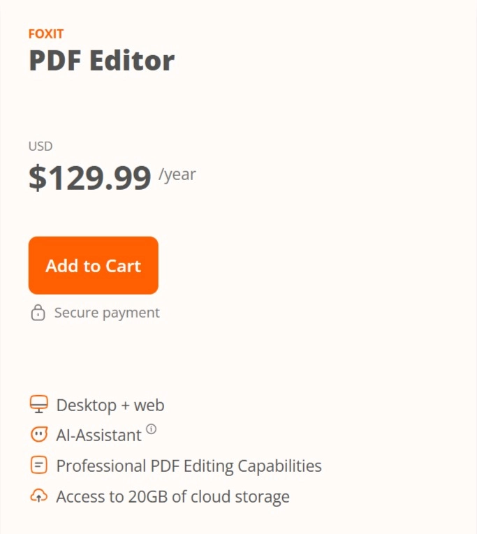 Foxit PDF Editor Pricing