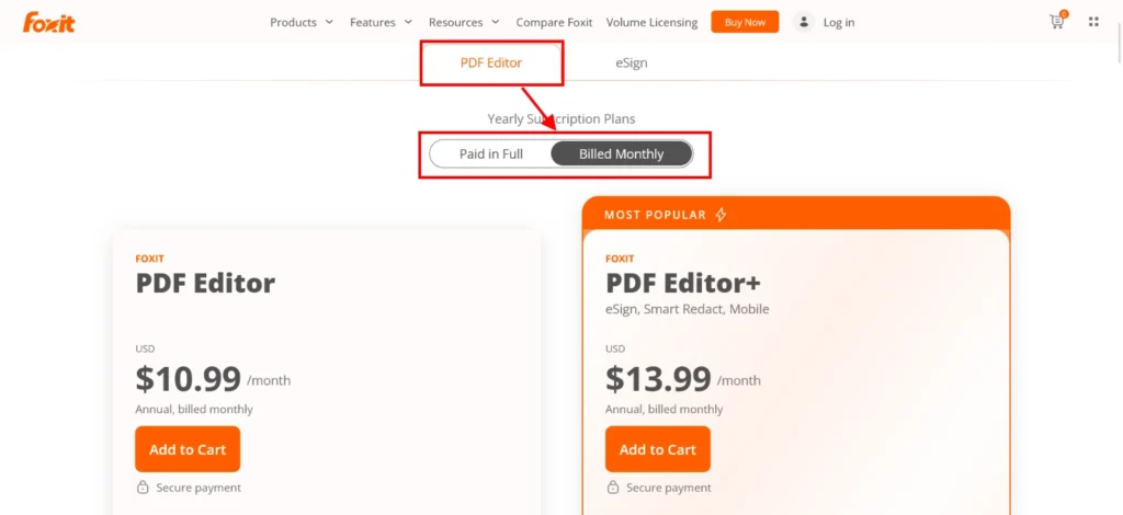 Foxit PDF Editor Monthly Pricing
